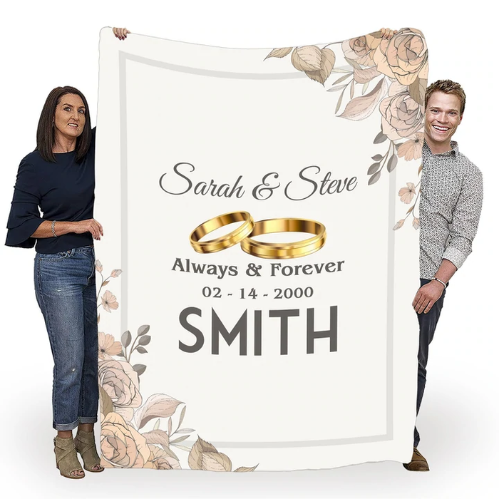 Personalized Always & Forever Blanket For Couple On Valentines Wedding Custom Name & Date