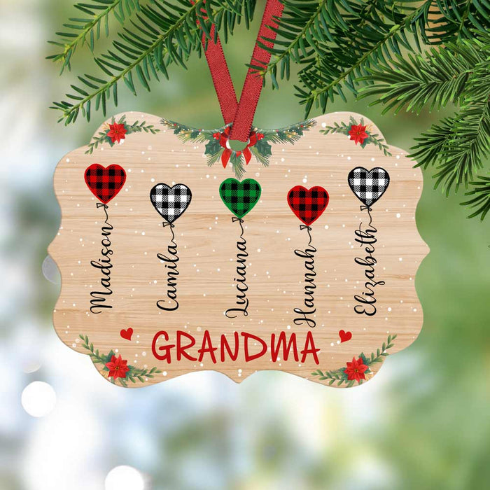 Personalized Ornament For Grandma From Grandkids Garland Heart Plaid Snowflake Holly Custom Name Gifts For Christmas