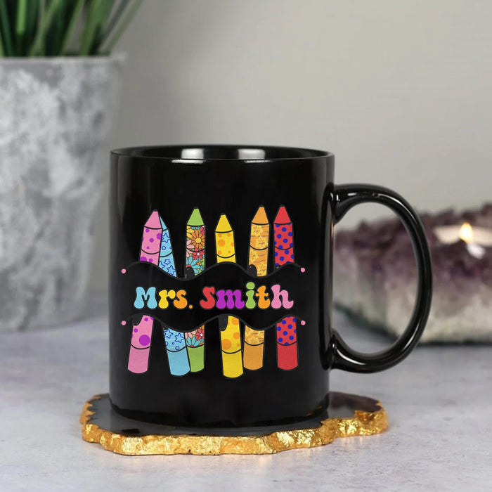 Personalized Coffee Mug For Teacher Colorful Crayons Monogram Design Custom Name Ceramic Cup Gifts For Back To School