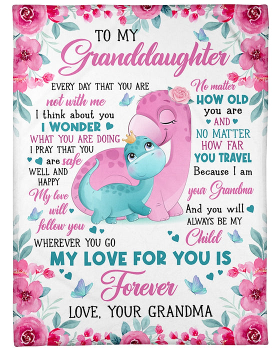 Personalized To My Granddaughter Blanket From Grandparents Pink Floral Cute Dinosaurs Custom Name Christmas Gifts