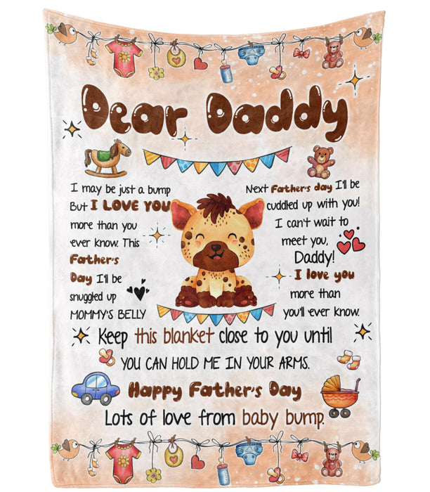 Personalized Blanket To My Dad From Baby Bump Happy Father's Day Cute Funny Baby Hyena Printed Custom Name