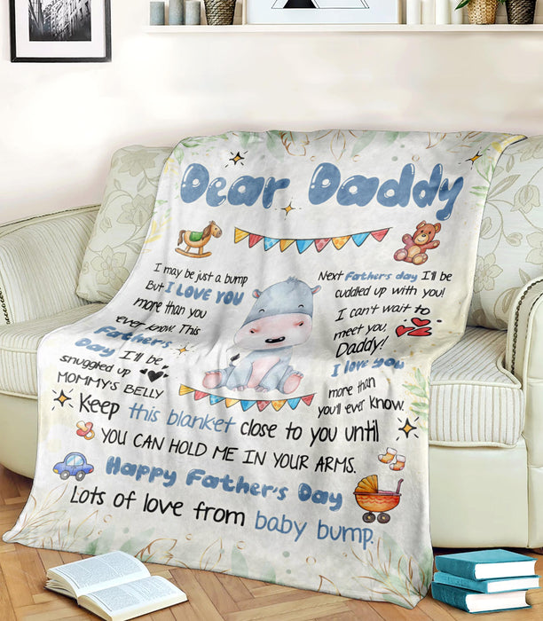 Personalized Blanket To My Dad From Baby Bump Happy Father's Day Cute Funny Baby Hippo Cartoon Design Custom Name