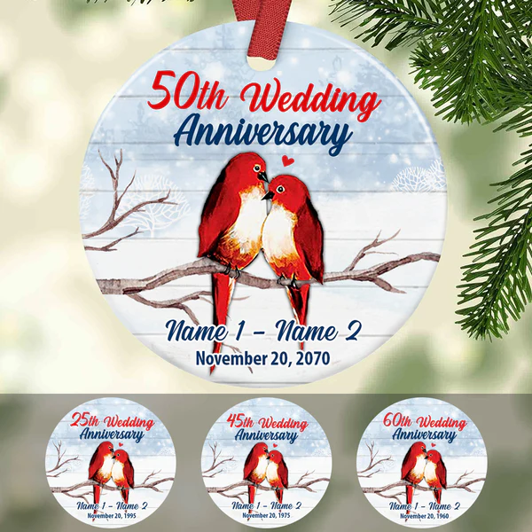 Personalized Ornament Gifts For Couples Red Cardinal Anniversary In Winter Custom Name Tree Hanging On Anniversary