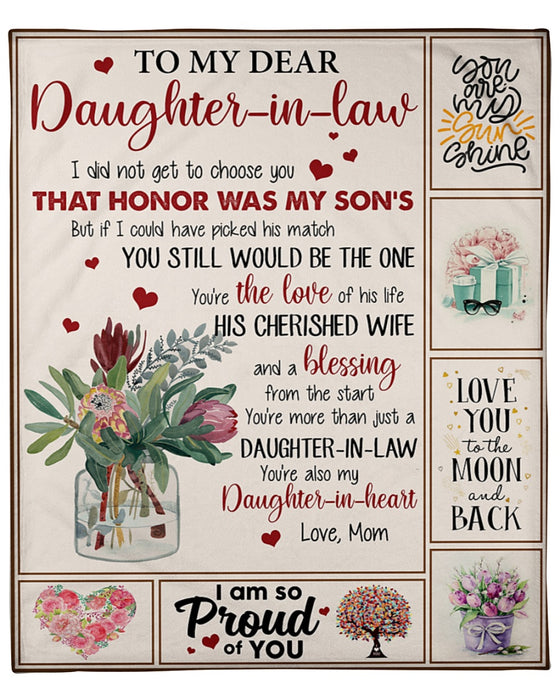 Personalized Blanket To My Daughter-in-law From Mom I Am So Proud Flower Print Vintage Design Custom Name