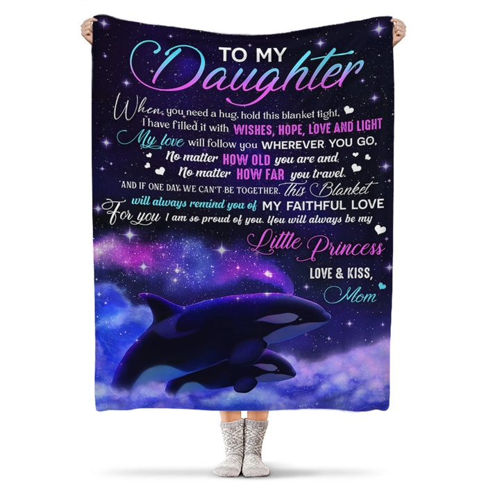 Personalized To My Daughter Blanket From Mom When You Need A Hug Hold This Blanket Tight Old Whale & Baby Whale Printed