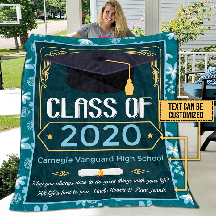 Personalized Graduation Blanket Class Of 2022 May You Always Dare To Do Great Things Bachelor Hat Printed Custom Name