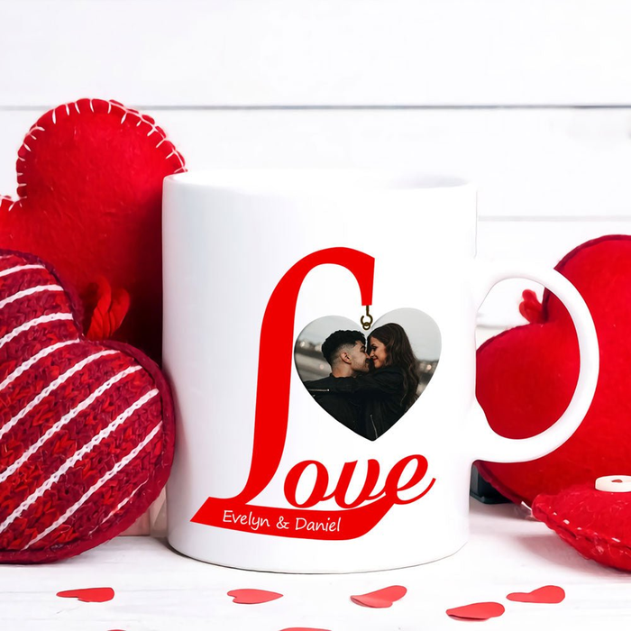 Personalized Coffee Mug Gifts For Couples Him Her Romantic Love Heart Custom Name & Photo White Cup For Valentine
