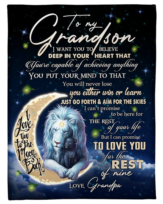 Personalized To My Grandson Blanket From Grandparents Lion Moon I Promise To Love You Custom Name Gifts For Christmas