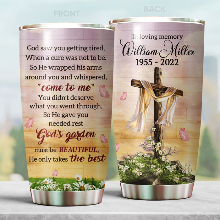 Personalized Memorial Tumbler For Loss Of Loved One In Loving Memory Christ Cross Custom Name Sympathy Gifts Travel Cup