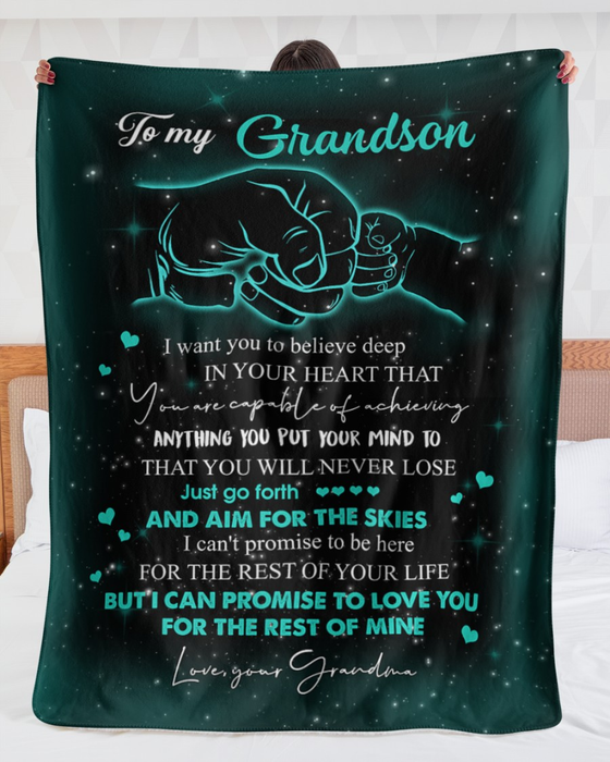 Personalized To My Grandson Blanket From Grandparents Fist Bump Believe Deep In Your Heart Custom Name Christmas Gifts