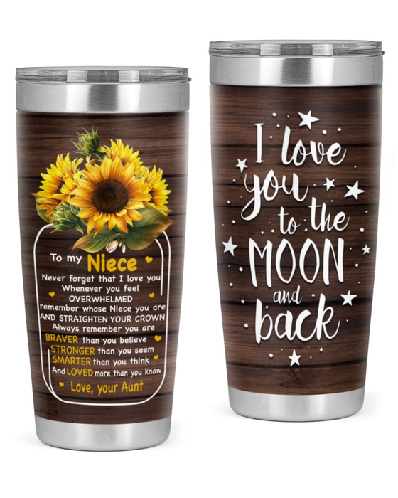 Personalized To My Niece Tumbler From Aunt Uncle Sunflowers Wooden Never Forget I Love You Custom Name Travel Cup Birthday Gifts