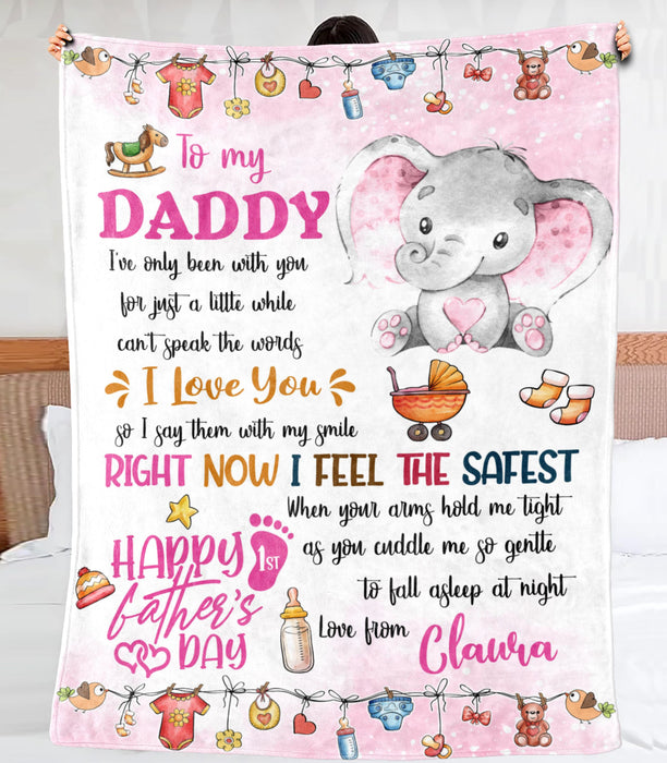 Personalized Blanket To My New Dad From Baby Bump Happy First Father's Day Cute Baby Elephant Print Custom Name