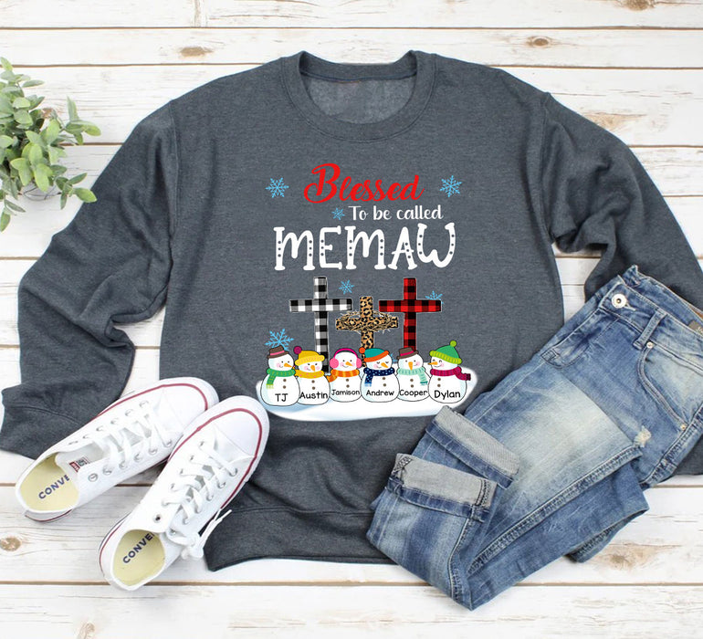 Personalized Sweatshirt For Grandma From Grandkids Christ Cross Snowmen Blessed To Be Called Custom Name Christmas Gifts