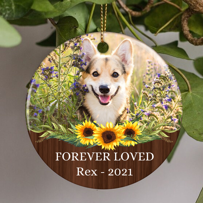 Personalized Memorial Ornament For Pet Loss Lover In Heaven Forever Loved Sunflowers Custom Name & Photo Sympathy Gifts