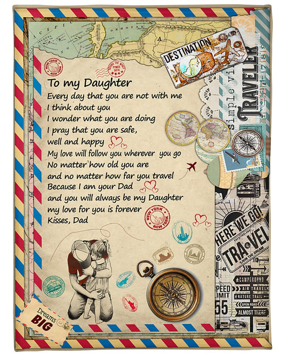 Personalized Blanket To My Daughter From Dad Daddy & Baby Print Airmail Rustic Design Compass Print Custom Name