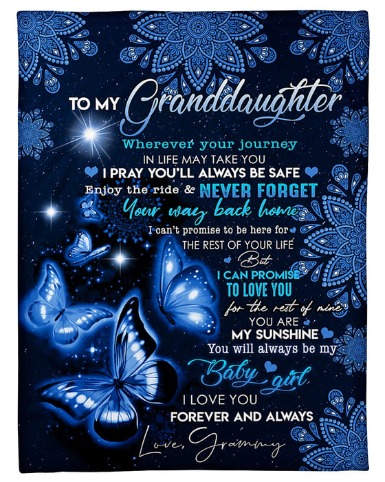 Personalized To My Granddaughter Blanket From Grandpa Grandma Always Be Safe Mandala Butterflies Custom Name Xmas Gifts
