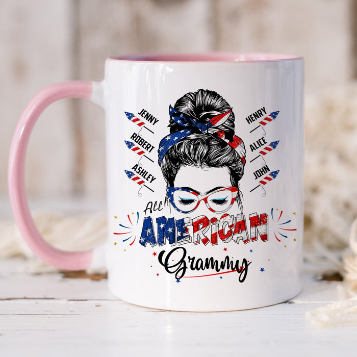Personalized  Accent Mug For Grandma American Grammy USA Flag Design Custom Name 11 15oz 4th Of July Cup