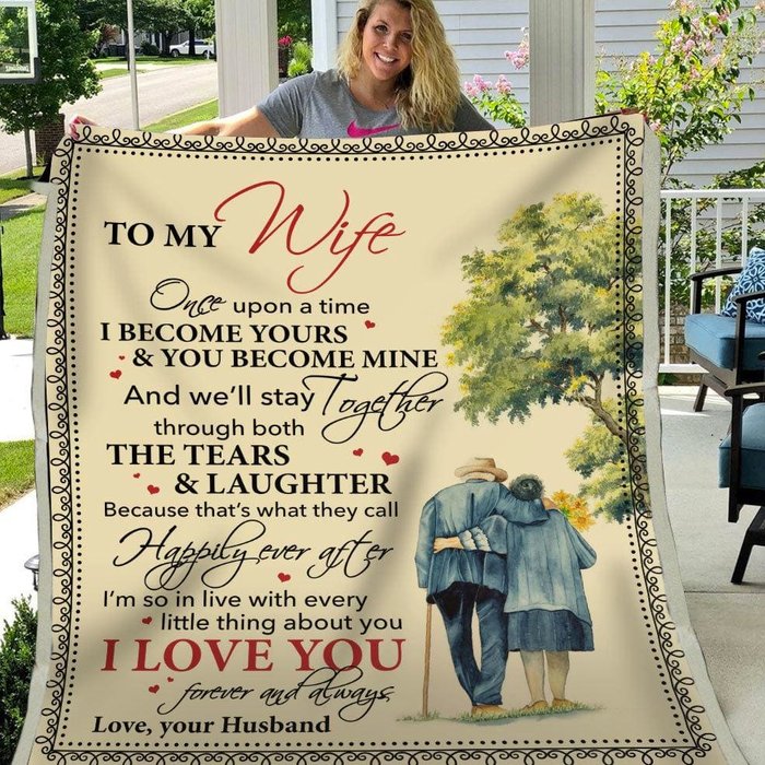 Personalized Growing Old Together Blanket To My Wife Once Upon A Time Old Couple Printed Custom Name Valentine Blanket
