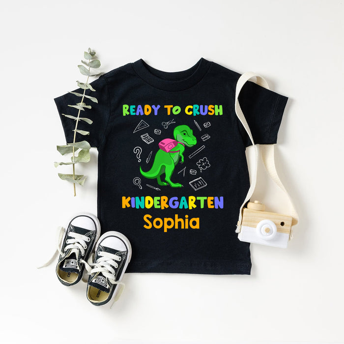 Personalized T-Shirt For Kids Ready To Crush Colorful Design Dinosaur Print Custom Name Back To School Outfit