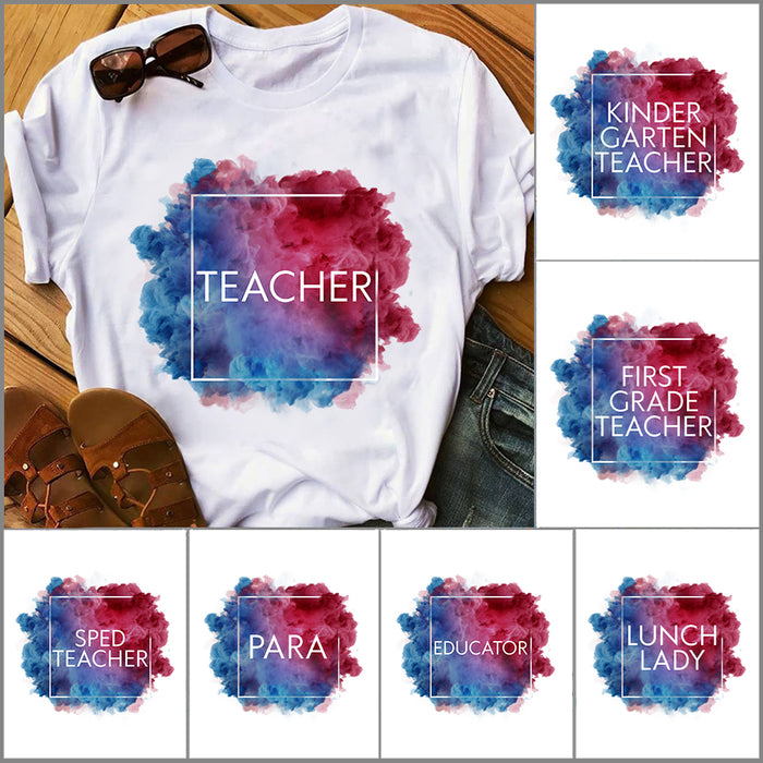 Personalized T-Shirt For Teacher Pastel Color Splash Background Abstract Design Custom Title Back To School Shirt