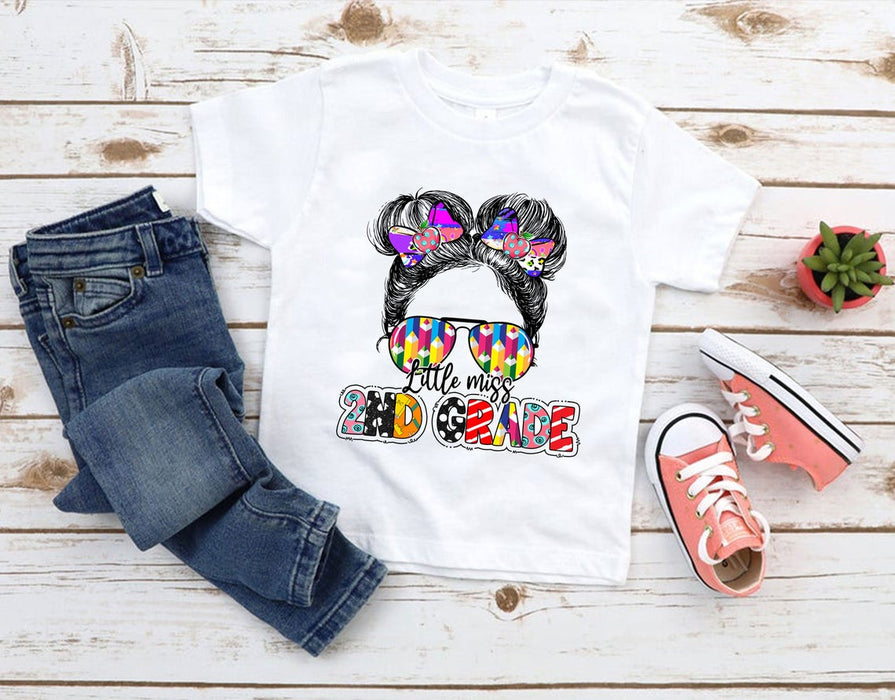Personalized T-Shirt For Kids Little Miss 2nd Second Grade Back To School Outfit Messy Bun Hair Design