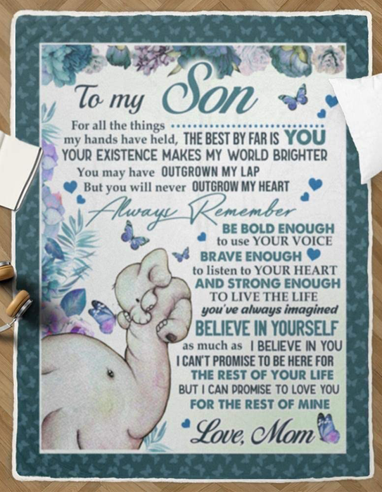 Personalized To My Son Blanket From Mom Be Bold Enough To Use Your Voice Cute Elephant & Flower Printed