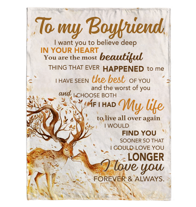 Personalized To My Boyfriend I Love You Forever And Always Deer Couple Blankets From Girlfriend Valentine Blanket