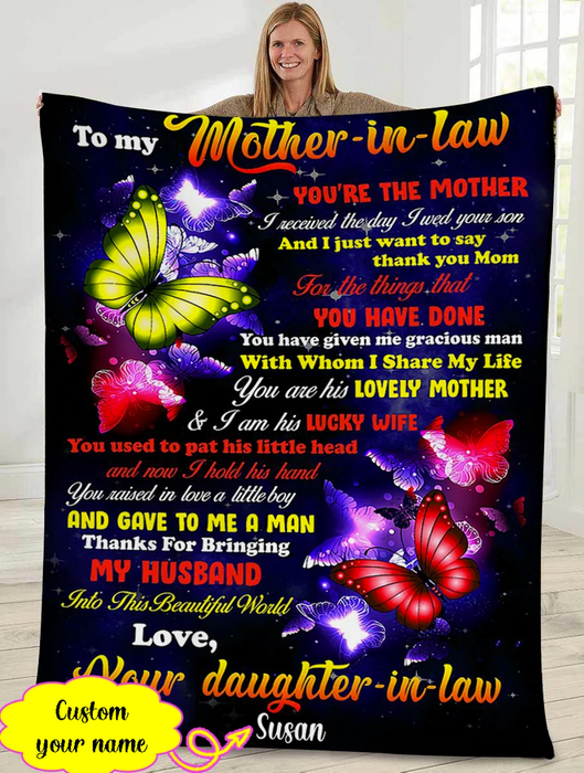 Personalized Blanket To My Mother In Law Lighting Color Butterfly Blanket For Mothers Day Custom Name