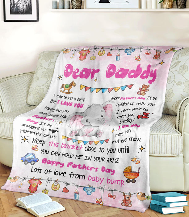 Personalized Blanket To My Dad From Baby Bump Happy Father's Day Cute Funny Baby Elephant Pink Style Custom Name