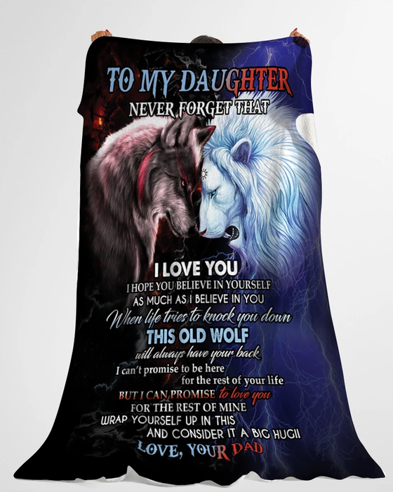 Personalized Fleece Blanket To My Daughter Wolf & Lion Face To Face Design Print Customized Name Throw Blankets