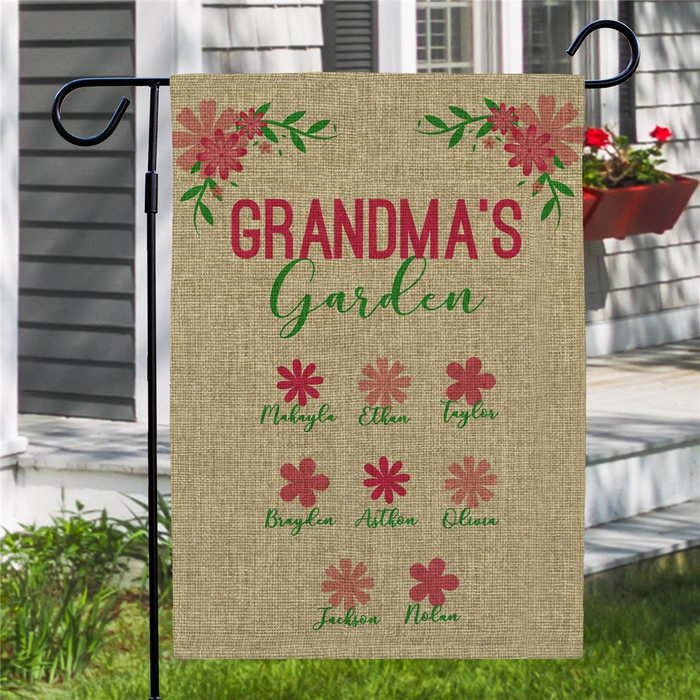 Personalized Garden Flag Grandma's Garden Cute Flowers Print Custom Grandkids Name Welcome Garden Flag