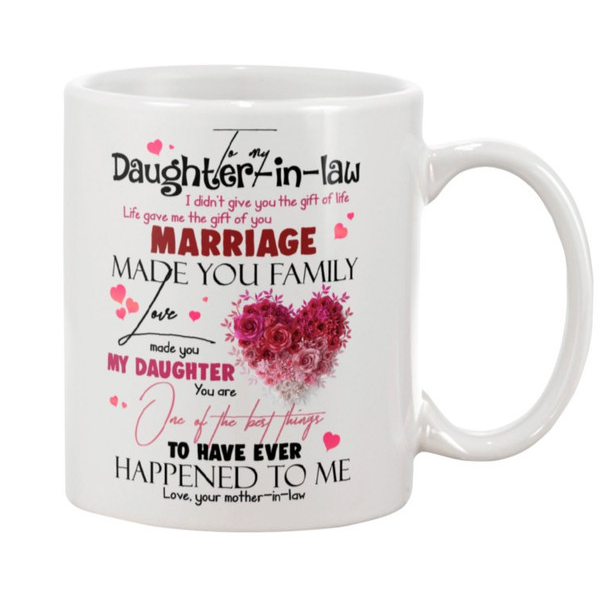 Personalized Coffee Mug Gifts For Daughter In Law Rose Heart Marriage Made You Family Custom Name White Cup For Birthday