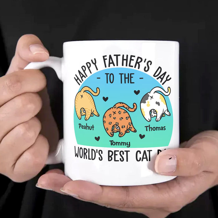 Personalized Ceramic Coffee Mug For World's Best Cat Dad Naughty Funny Cat Design Custom Cat's Name 11 15oz Cup
