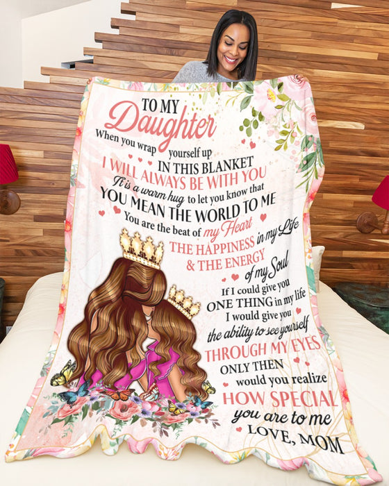 Personalized Blanket To My Daughter From Mom Mommy & Baby Girl With Crown Printed Flower Design Custom Name