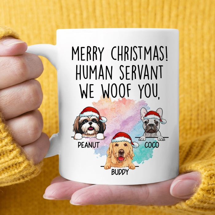 Personalized Coffee Mug Gifts For Dog Owners Human Servants We Woof You Santa's Hat Custom Name White Cup For Christmas