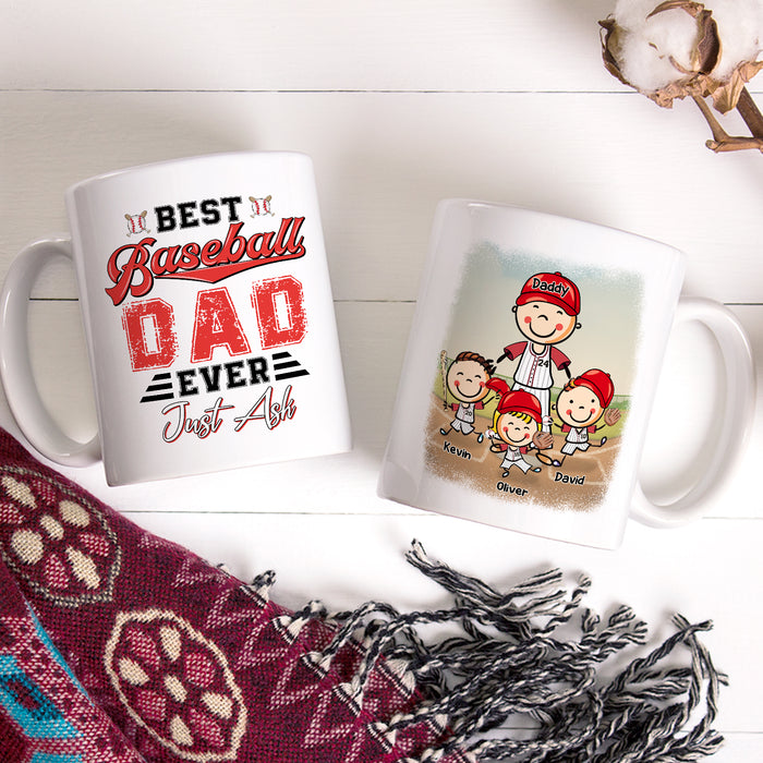 Personalized Ceramic Coffee Mug Best Baseball Dad Ever Funny Cute Kids Print Vintage Design Custom Name 11 15oz Cup