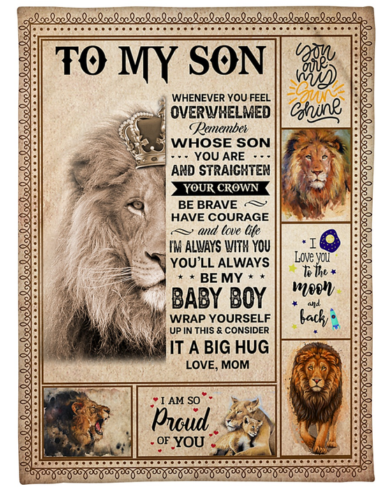 Personalized To My Son Blanket From Mom Straighten Your Crown Be Brave Lion Ideas Rustic Design Custom Name