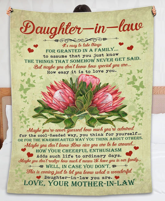 Personalized To My Daughter In Law Blanket Protea Flower How Much You're Admired Custom Name Gifts For Christmas