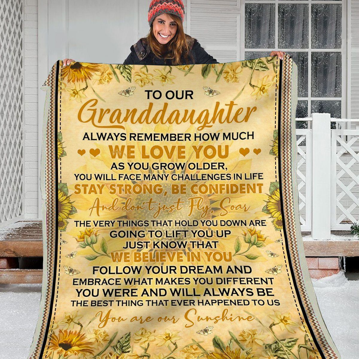 Personalized Premium Blanket To Our Granddaughter Rustic Sunflower Printed Blankets Custom Name