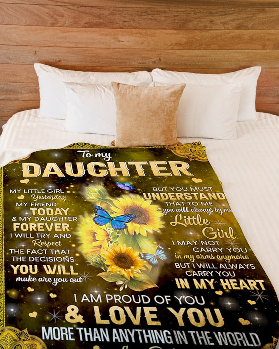 Personalized Blanket To My Daughter From Dad My Little Girl Sunflower & Butterfly Galaxy Background Custom Name