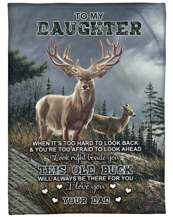 Personalized Blanket For Hunting Lovers To My Daughter From Dad Always Be There Vintage Deer Print Custom Name