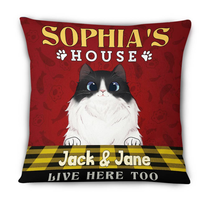 Personalized Square Pillow Gifts For Cat Owners  Cat's House Live Here Too Custom Name Sofa Cushion For Christmas