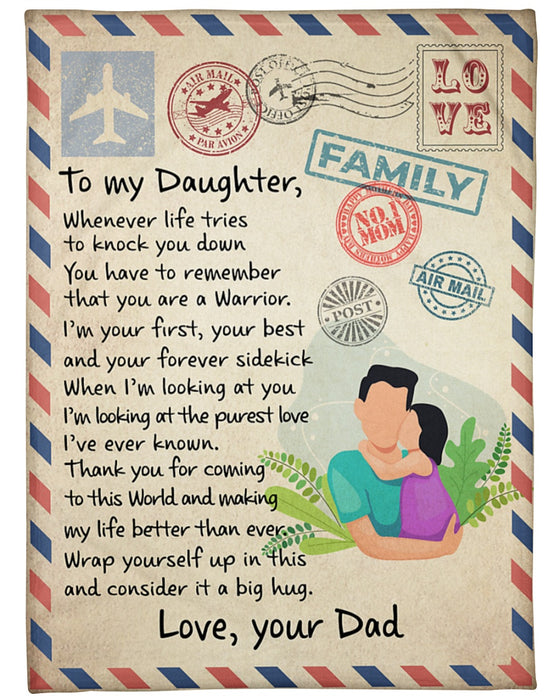 Personalized Blanket To My Daughter From Dad Vintage Design Daddy & Baby Print Airmail Design Custom Name