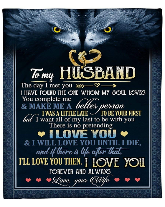 Personalized To My Husband Fleece Sherpa Blanket I Love You And I Will Love You Customized Couple Eagle Blanket