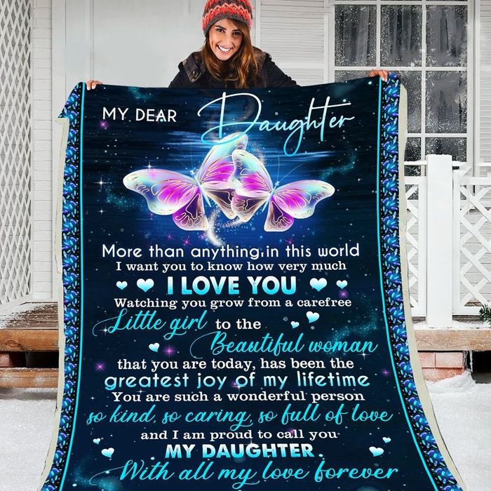 Personalized Premium Lovely Blanket To My Daughter Pink Blue Butterfly Fleece Blankets Custom Name