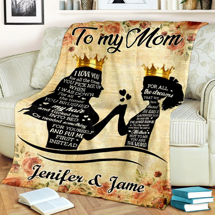 Personalized To My Mom Blanket From Daughter For All The Times You Picked Me Up Mommy & Baby Artwork Custom Name