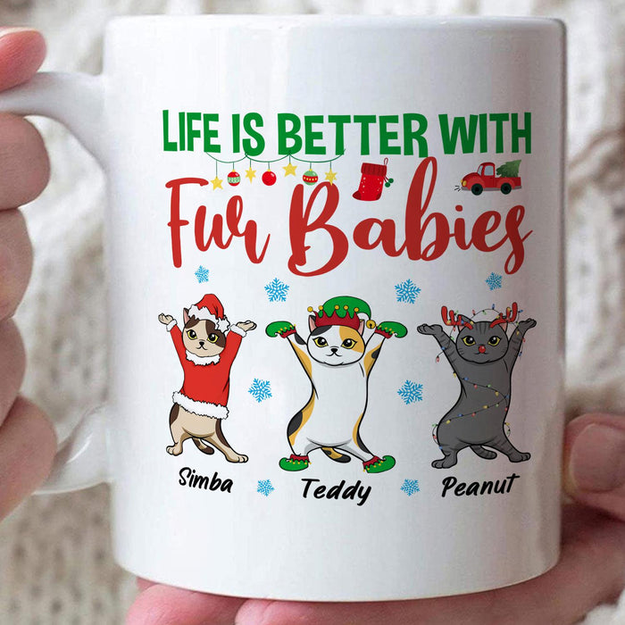 Personalized Coffee Mug Gifts For Cat Lovers Fur Babies Cats Snowflakes Custom Name White Cup For Birthday Christmas