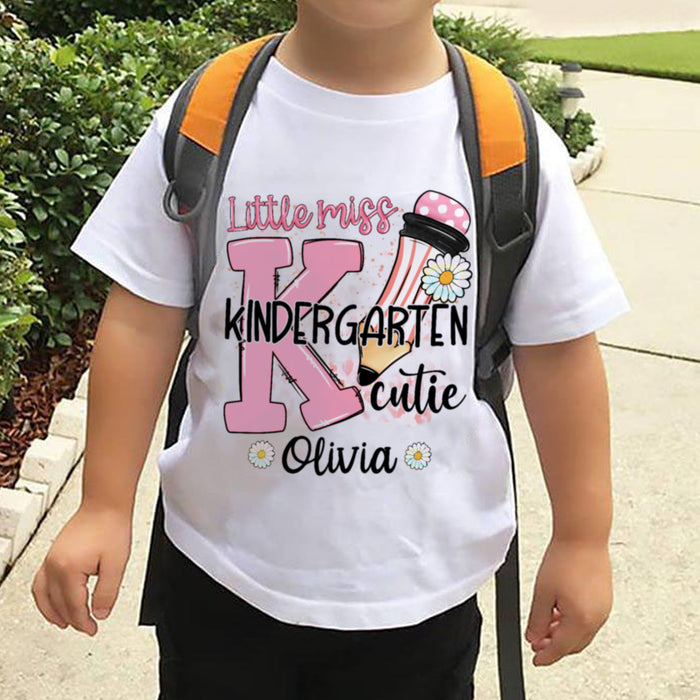 Personalized T-Shirt For Kids Little Miss Kindergarten Daisy Print Custom Name & Grade Level Back To School Outfit