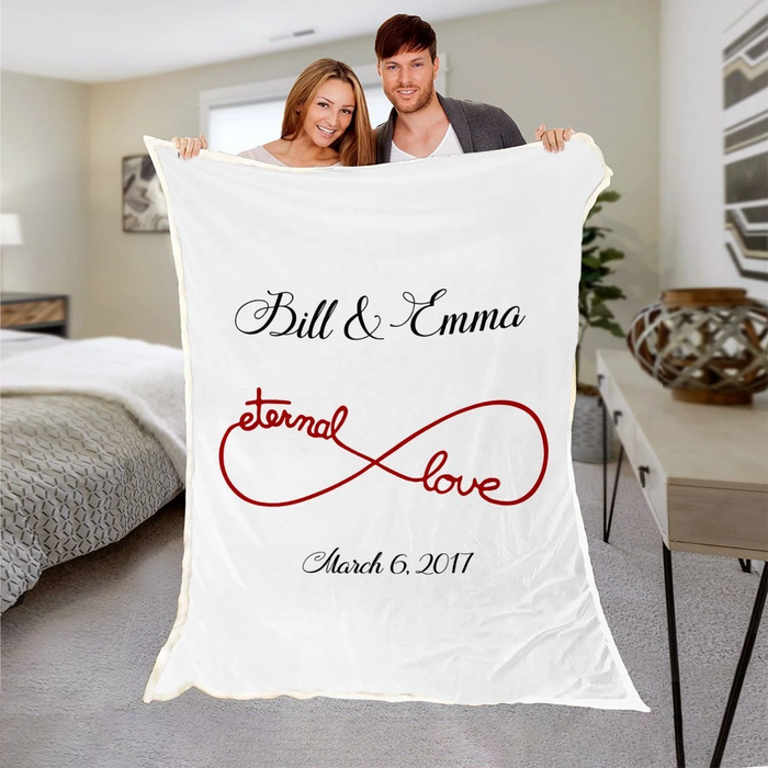 Personalized White Fleece Blanket For Couple On Valentines Eternal Love Blanket Custom Name & Date