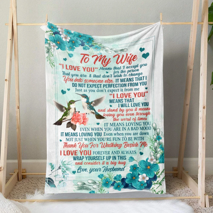 Personalized To My Wife Blanket From Husband Thank You For Walking Beside Me Romantic Bird Couple & Flower Printed